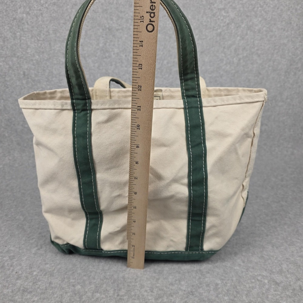 Vintage LL Bean Boat And Tote Womens Medium Beige Green Canvas Made In USA 80s - Picture 8 of 11